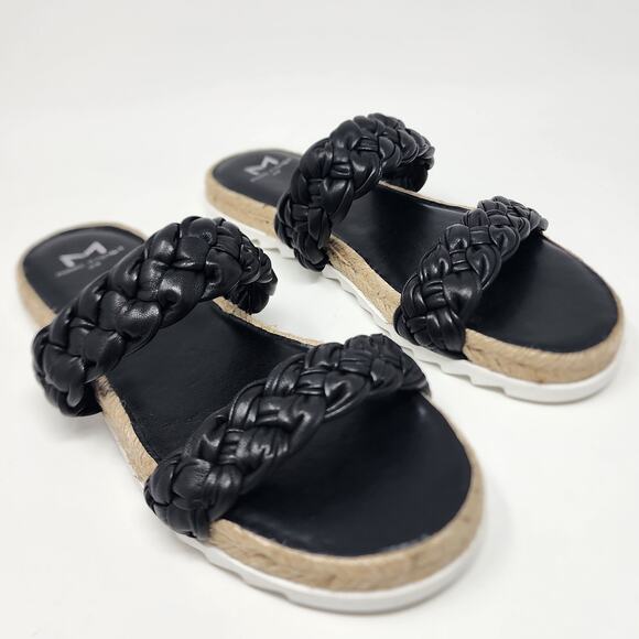 Marc Fisher Shoes - Marc Fisher Sandals Women 7.5M Jaimee Soft Black Leather Braided 2 Strap Slides